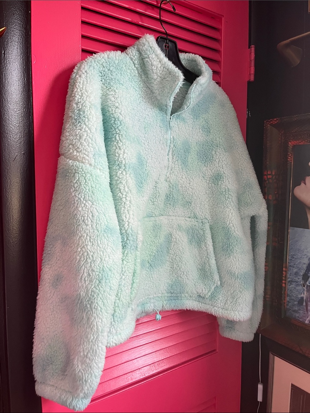 flirtitude Mint Tie-Dye Sherpa Half-Zip Pullover